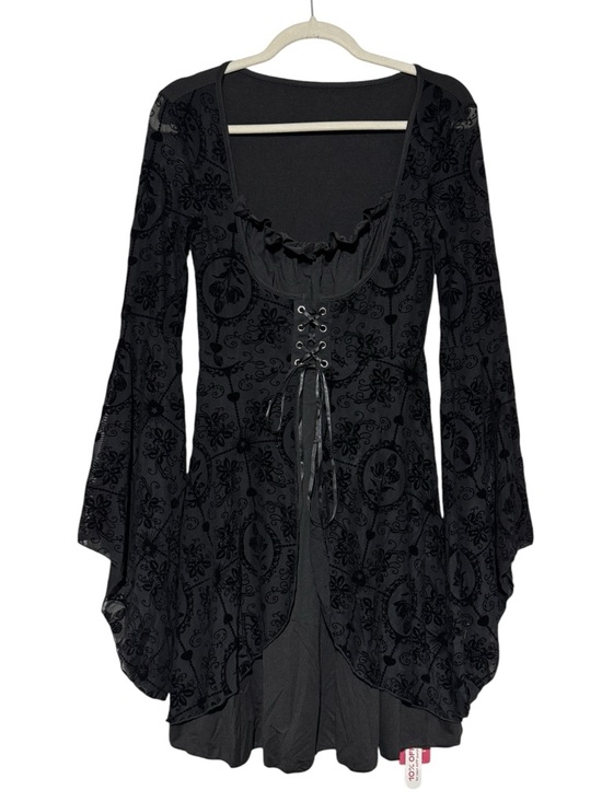 Dresses & Skirts - NWT Black Gothic Victorian Dress Size S Velvet Corset Lace Up Fluted Sleeve Vamp
